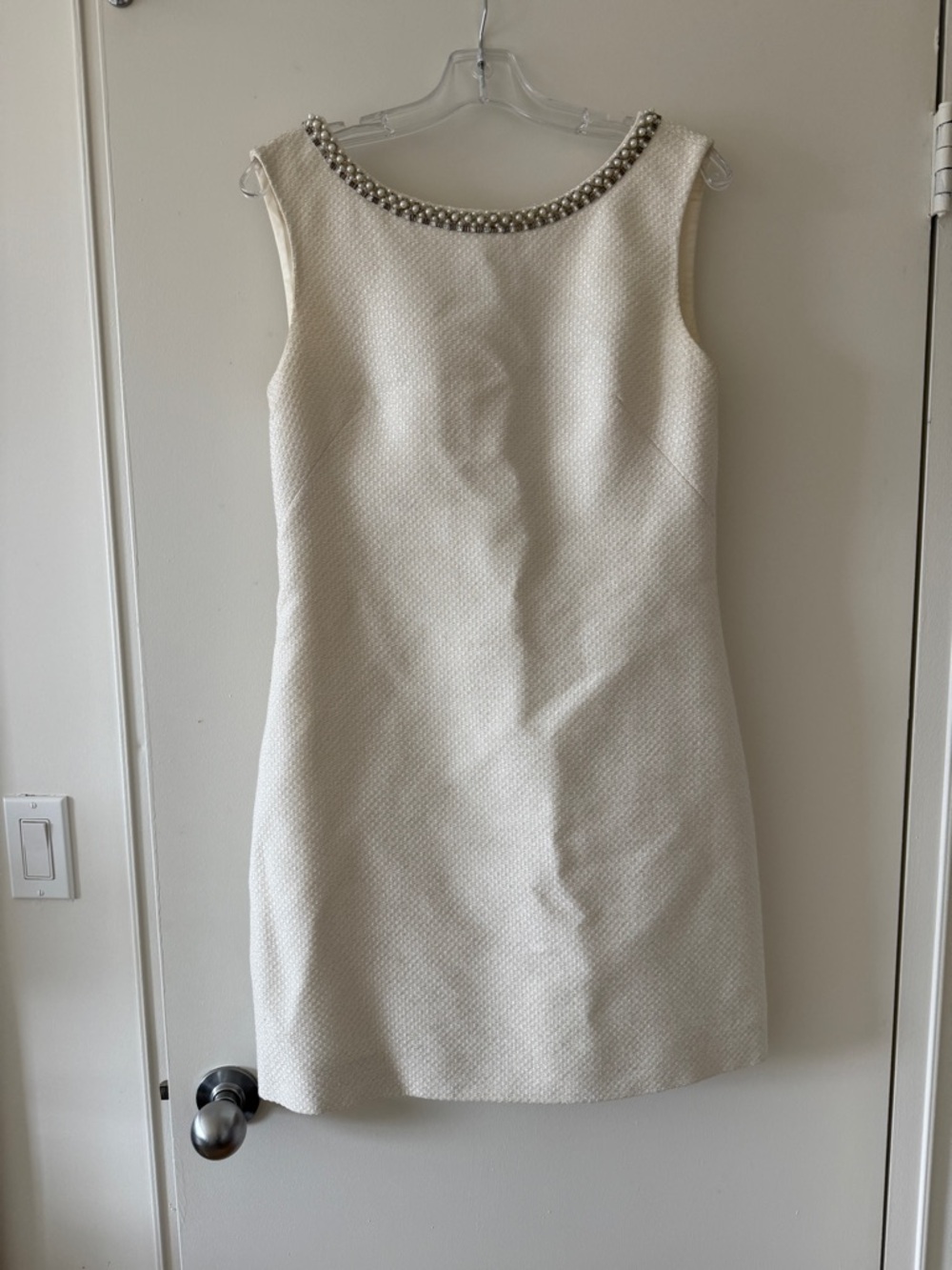 Ted Baker Cream Pearl-Embellished Sleeveless Sheath Dress